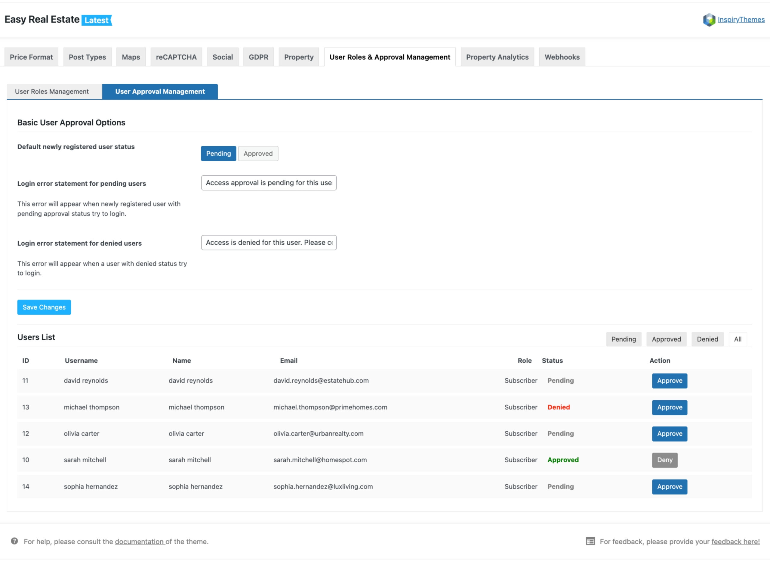User Approval System – Full Access Control – RealHomes